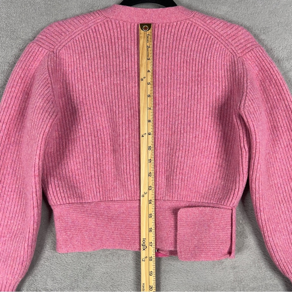 Victoria Beckham Belted Rib-Knit Wool‎ Cardigan Women's Size 2 Pink Sweater - Picture 11 of 11